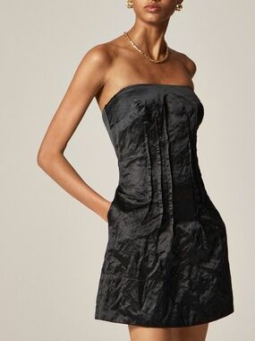 NWOT J. Crew Collection Strapless Mini-dress in Black Memory Satin - Size 6